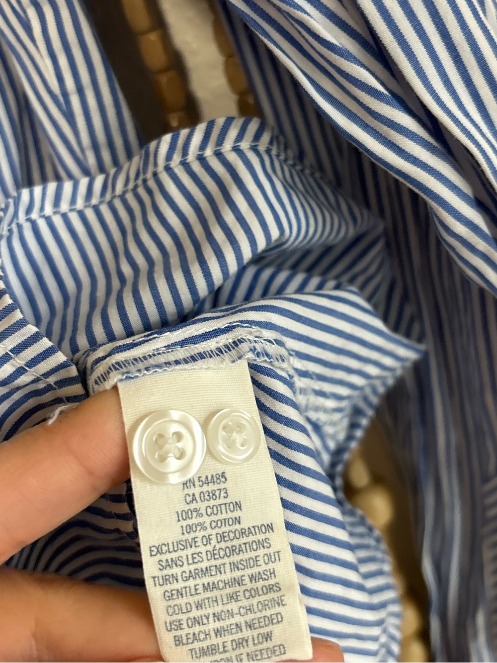 American Eagle Y2K White Blue Striped Ruffle Front Preppy Classic Button Down 14 - Picture 6 of 6